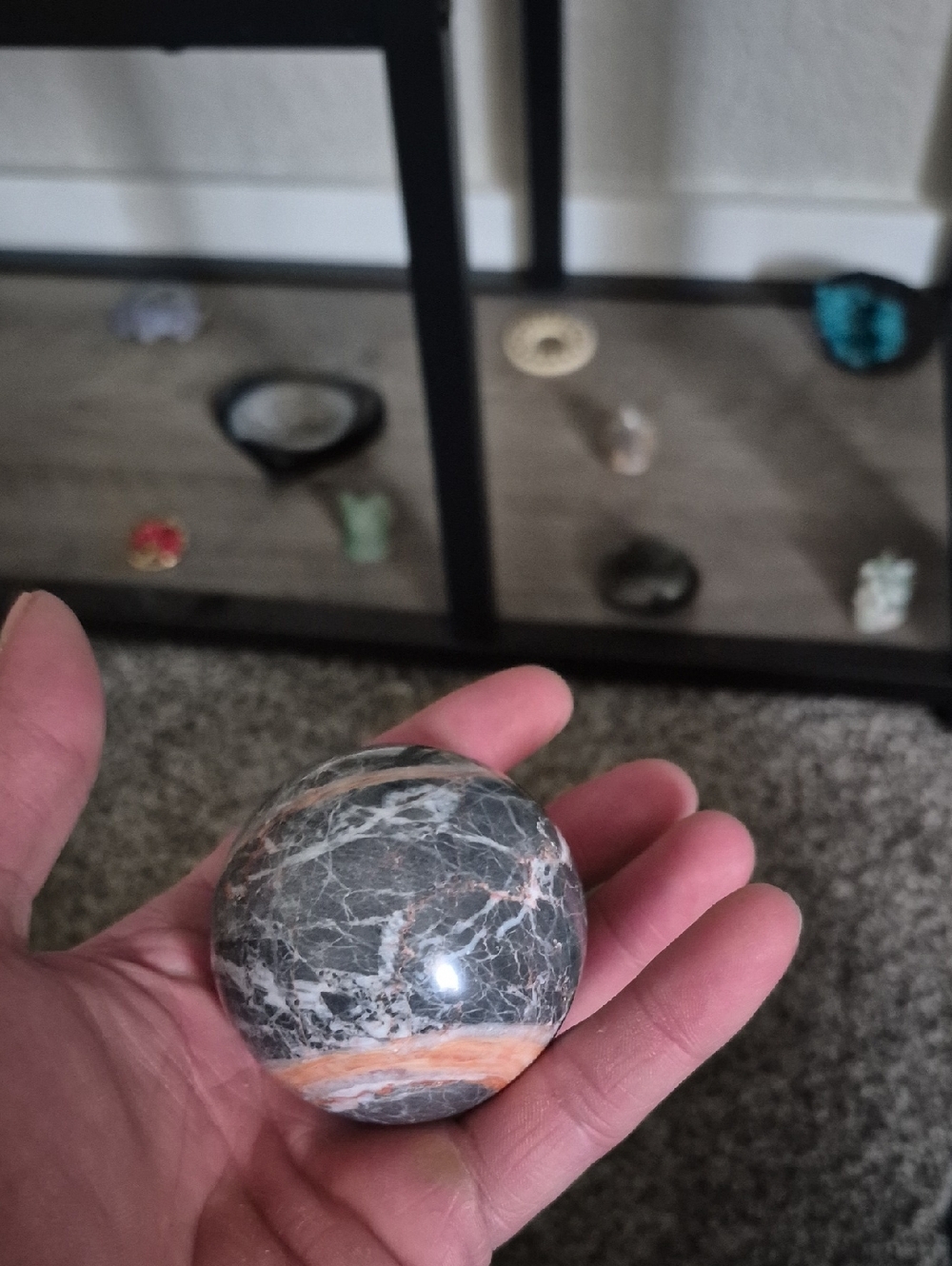 Polished Gray and Pink Marble Sphere - Decorative Home Accent